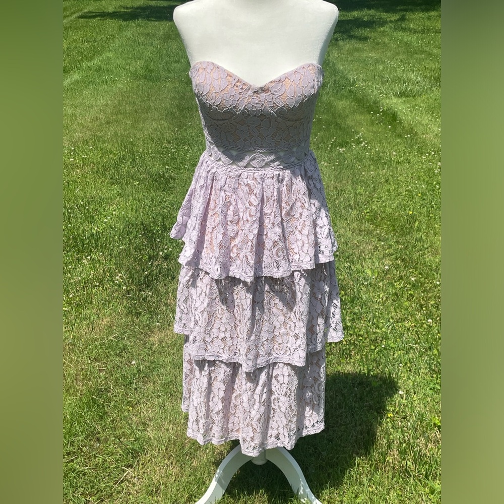 Elegant Lace Tiered Lavender Dress
